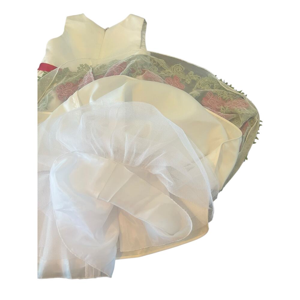 AMERICAN PRINCESS GIRLS IVORY GOLD TULE RHINESTONES BOW PARTY DRESS SIZE 6 - Picture 6 of 13